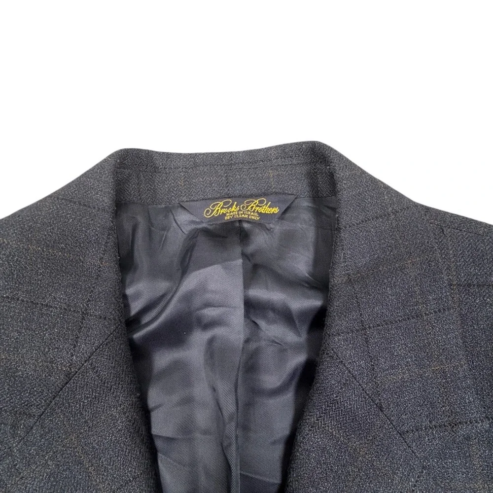 Brooks Brothers Sport Coat Blazer Mens 44R Blue Silk Wool Linen Windowpane Plaid